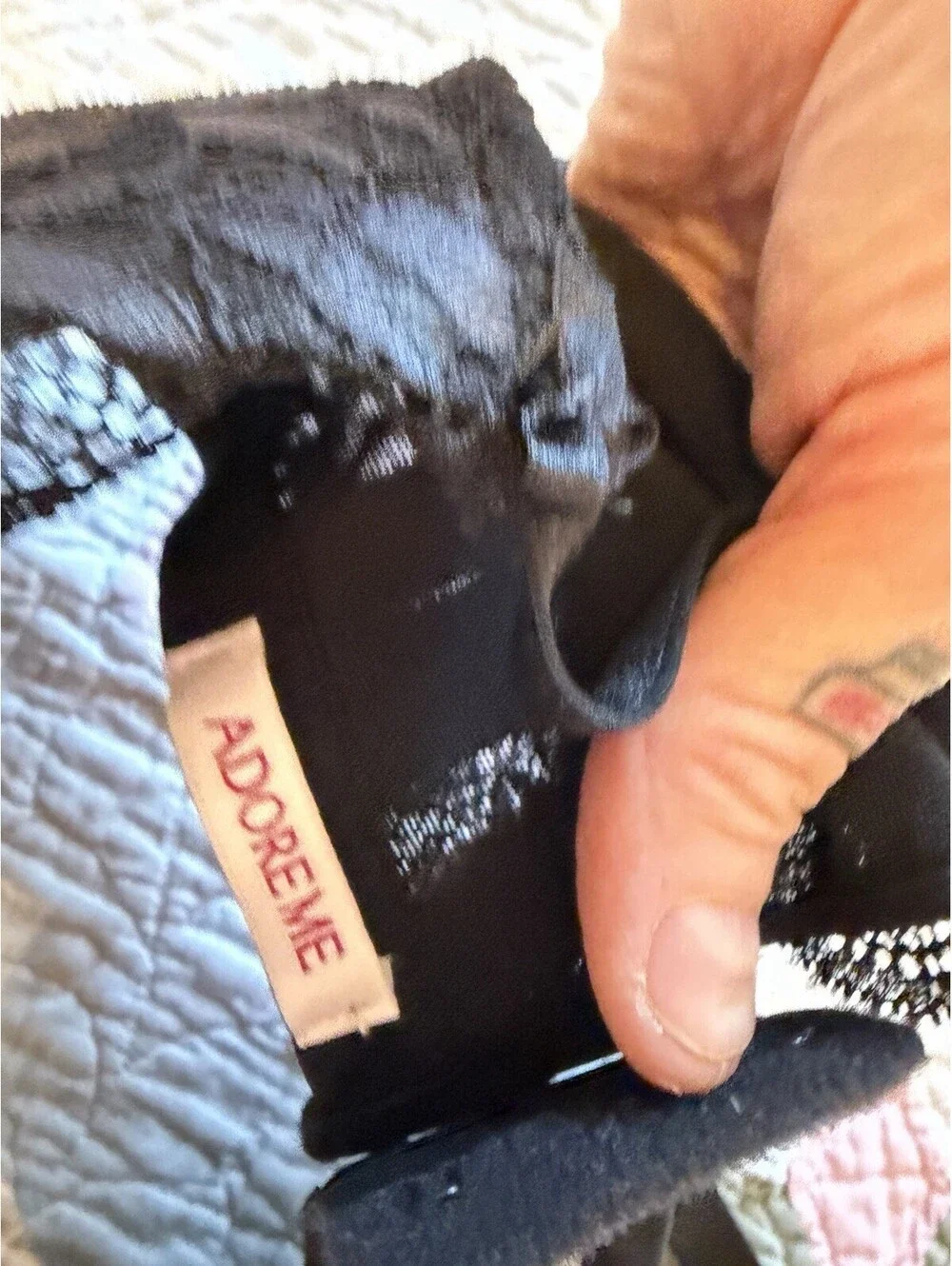 Adore Me Black Lace Push Up Plunge Bra Bow Details 38DD GUC